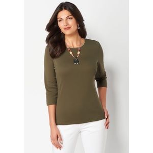 NWOT Christopher & Banks 3/4 Sleeve Satin Trim Tee